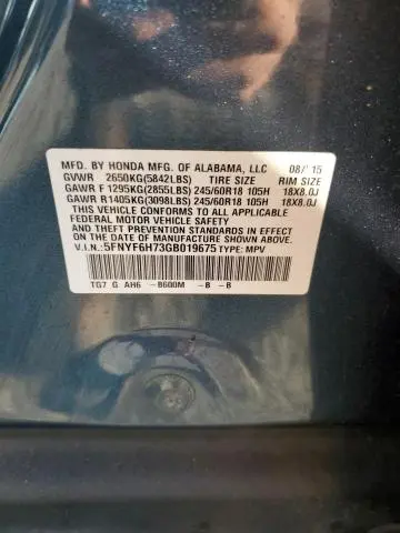 2016 HONDA PILOT EXLN  