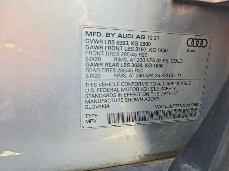 2022 AUDI Q7 PREMIUM PLUS  