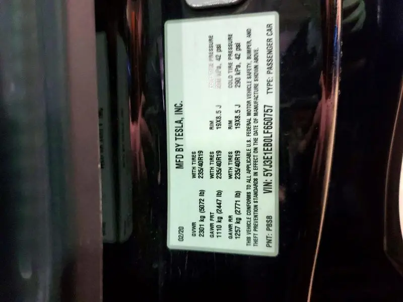 2020 TESLA MODEL 3   
