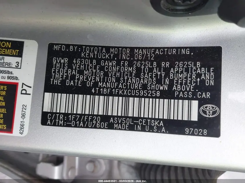 2012 TOYOTA CAMRY SE