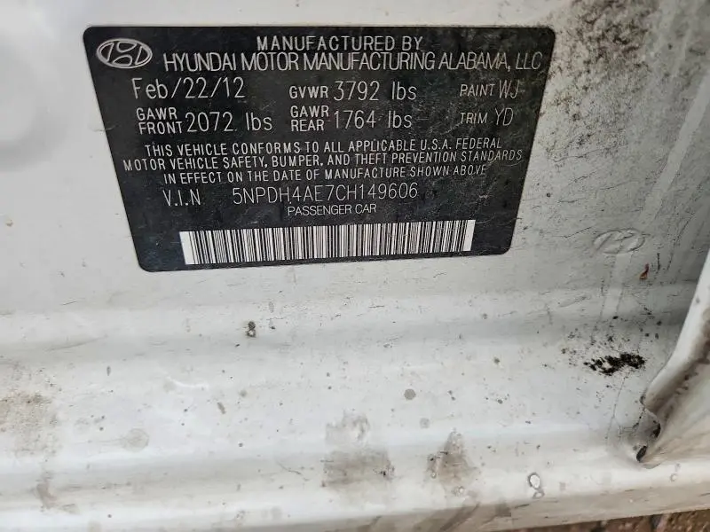 2012 HYUNDAI ELANTRA LIMITED  