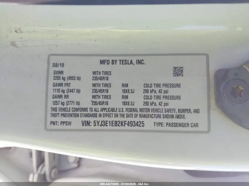 2019 TESLA MODEL 3 LONG RANGE/PERFORMANCE