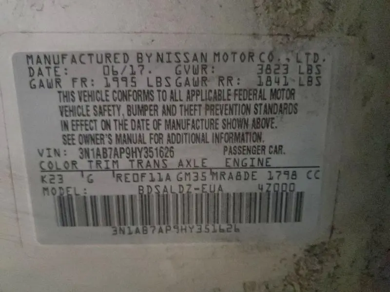 2017 NISSAN SENTRA S  