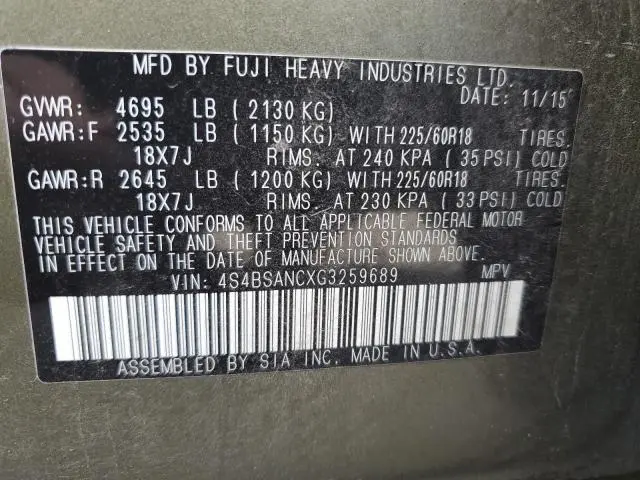 2016 SUBARU OUTBACK 2.5I LIMITED  
