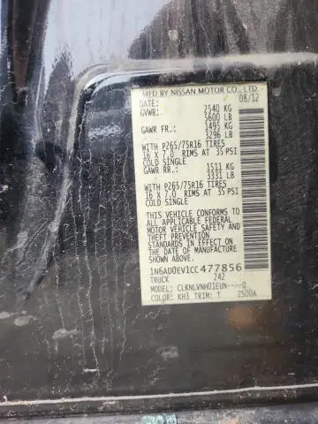 2012 NISSAN FRONTIER S  