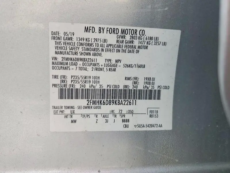2019 FORD FLEX LIMITED  
