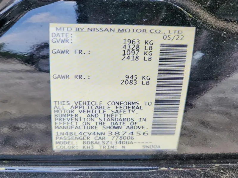2022 NISSAN ALTIMA 2.5 SR  