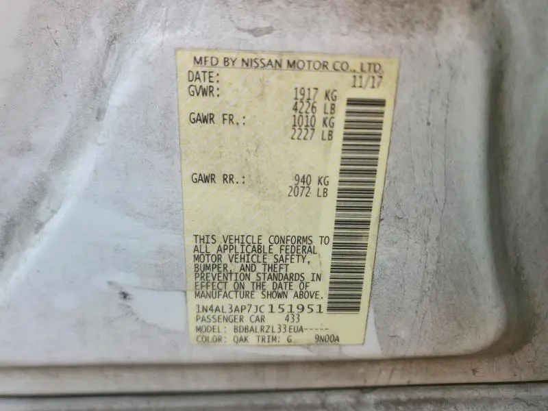 2018 NISSAN ALTIMA 2.5  