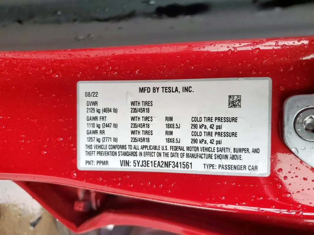 2022 TESLA MODEL 3 