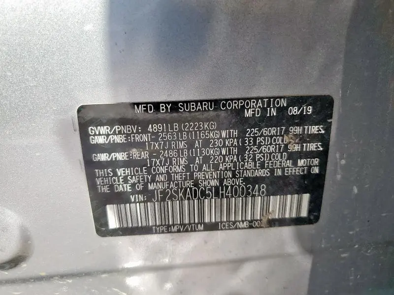 2020 SUBARU FORESTER   