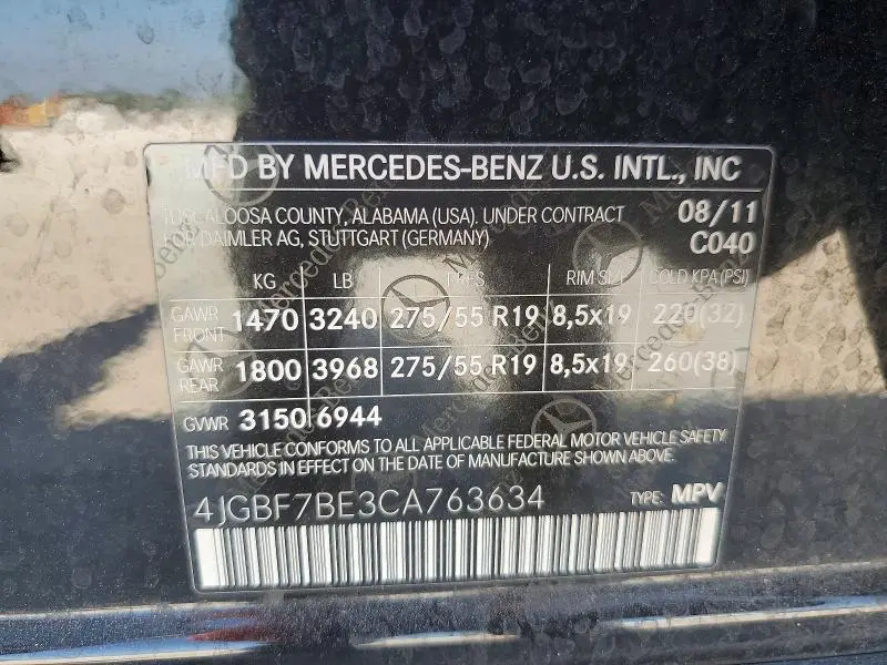 2012 MERCEDES-BENZ GL 450 4MATIC  
