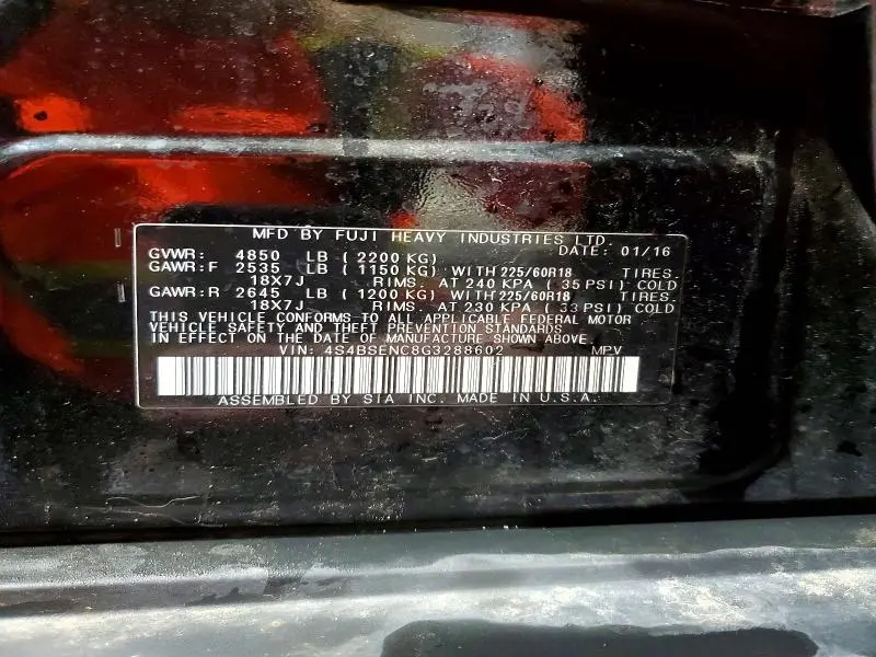 2016 SUBARU OUTBACK 3.6R LIMITED  