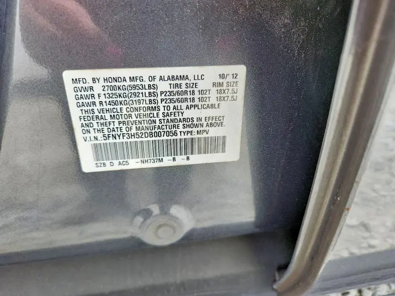 2013 HONDA PILOT EXL  