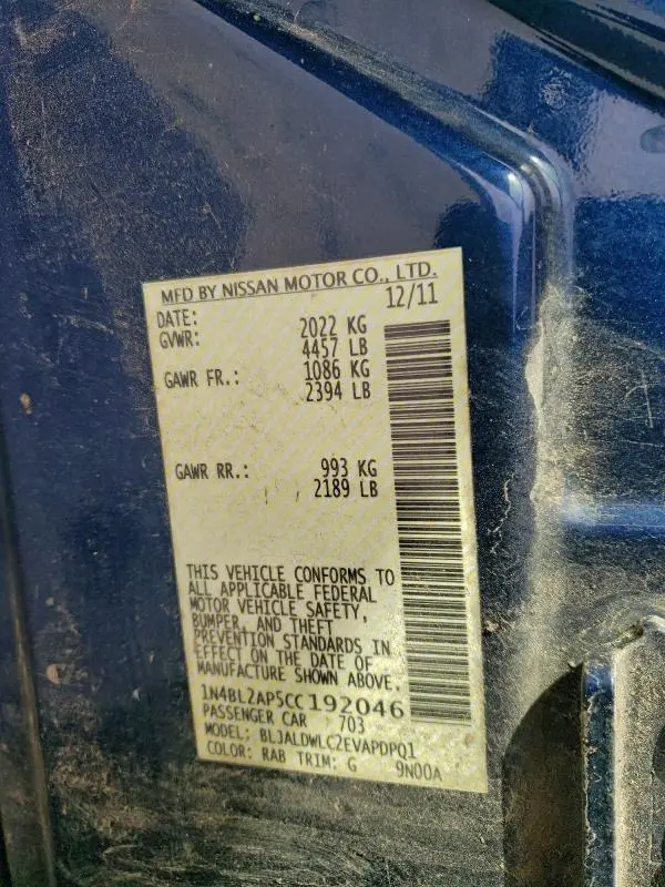 2012 NISSAN ALTIMA SR  