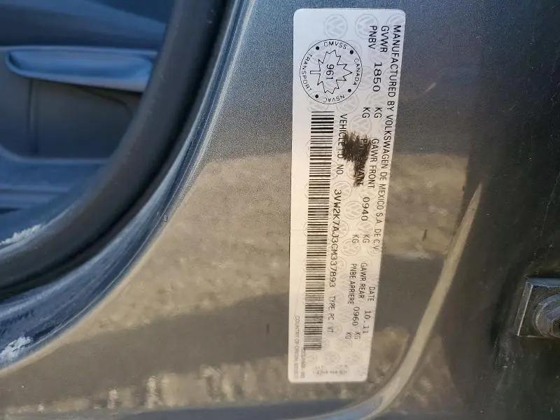 2012 VOLKSWAGEN JETTA BASE  