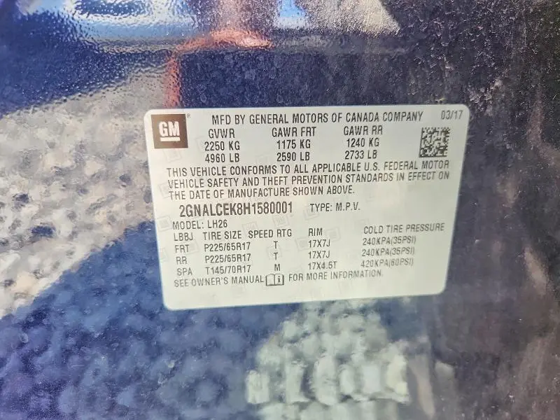 2017 CHEVROLET EQUINOX LT  