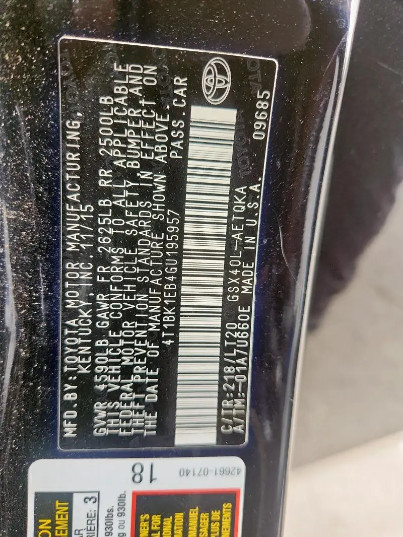 2016 TOYOTA AVALON XLE  