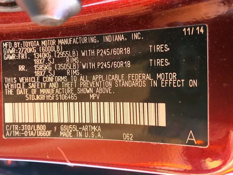 2015 TOYOTA HIGHLANDER XLE  