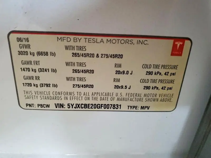 2016 TESLA MODEL X   