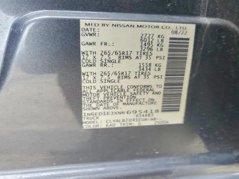 2022 NISSAN FRONTIER SV  