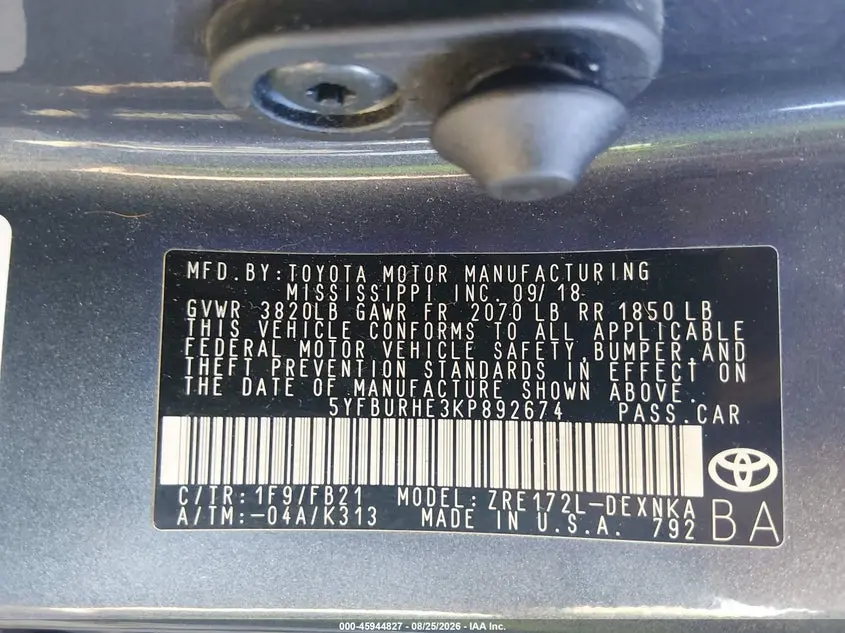 2019 TOYOTA COROLLA LE