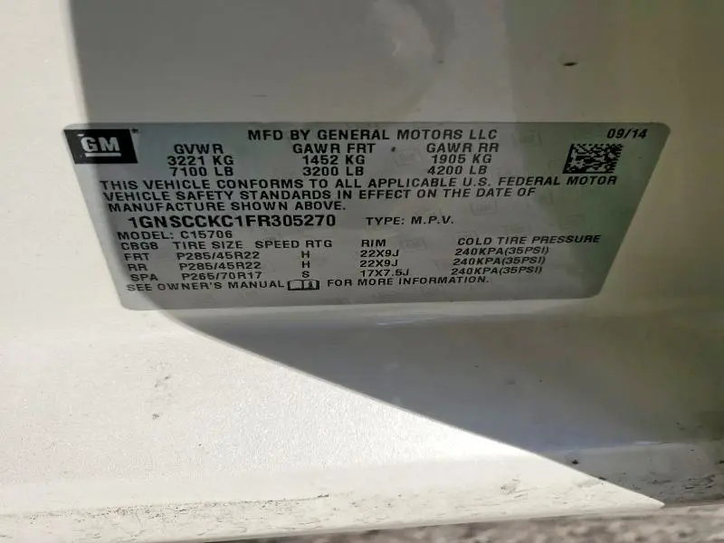 2015 CHEVROLET TAHOE C1500 LTZ  