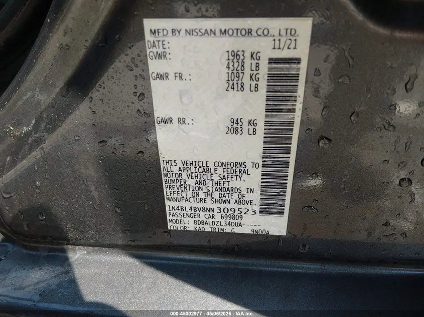 2022 NISSAN ALTIMA S FWD