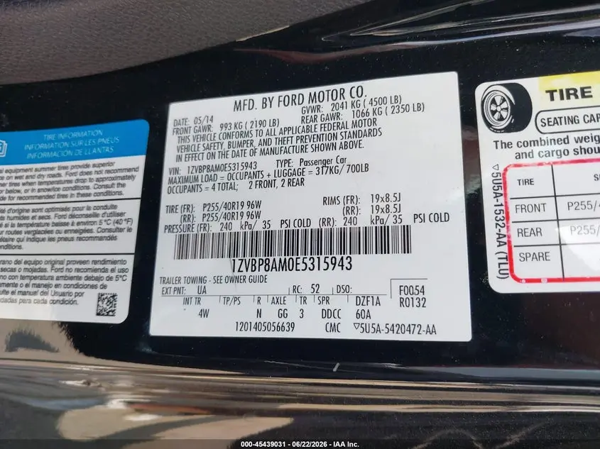 2014 FORD MUSTANG V6/V6 PREMIUM
