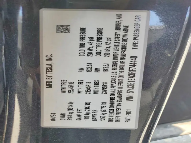 2024 TESLA MODEL 3   
