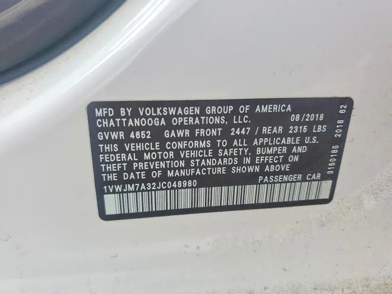 2018 VOLKSWAGEN PASSAT GT  