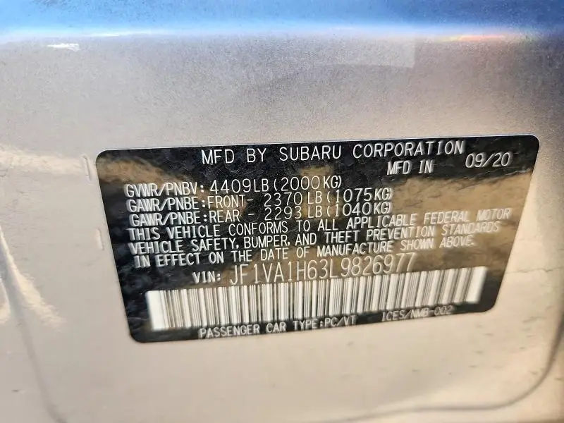 2020 SUBARU WRX LIMITED  