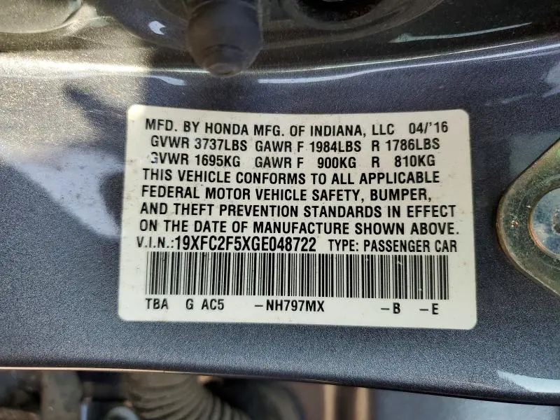 2016 HONDA CIVIC LX  
