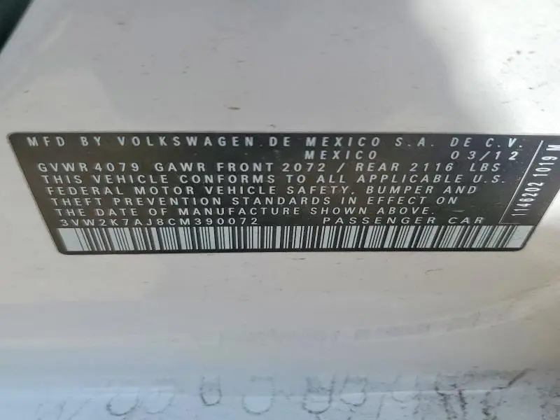 2012 VOLKSWAGEN JETTA BASE  
