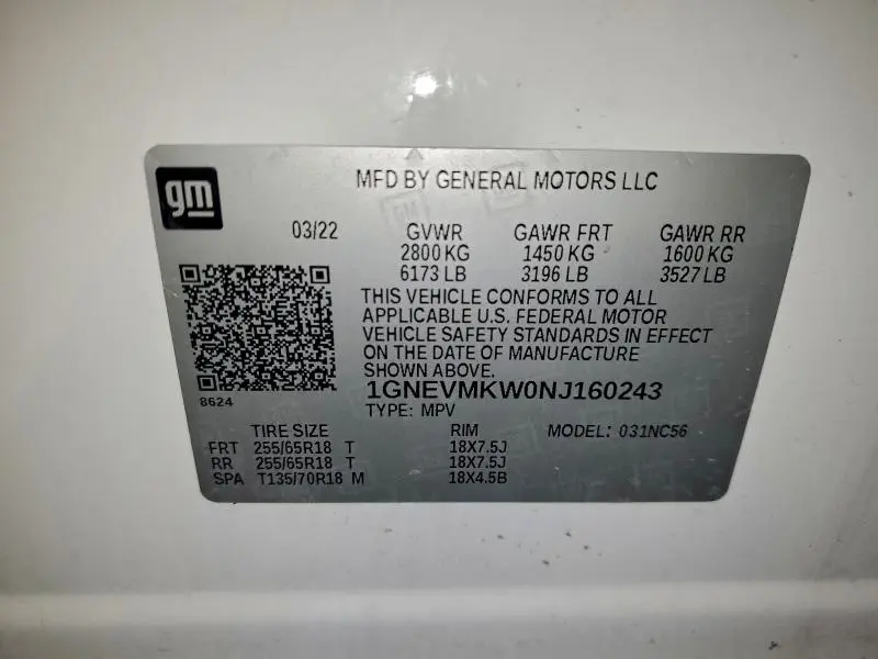 2022 CHEVROLET TRAVERSE LT  