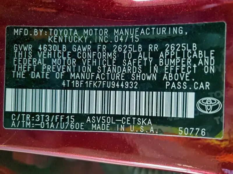 2015 TOYOTA CAMRY LE  