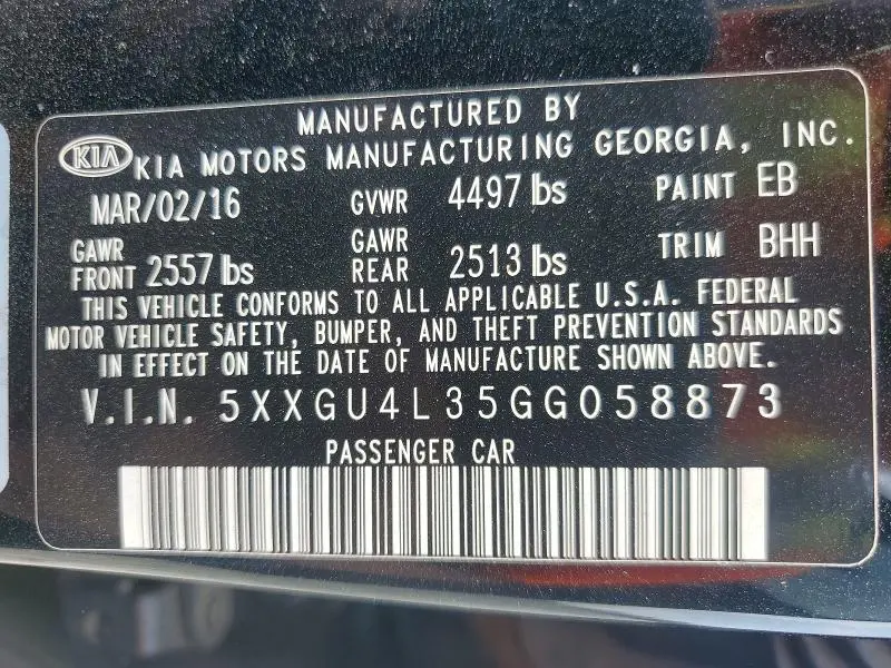2016 KIA OPTIMA EX  