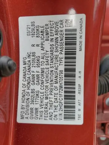 2021 HONDA CIVIC EXL  