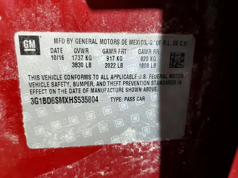 2017 CHEVROLET CRUZE LT  