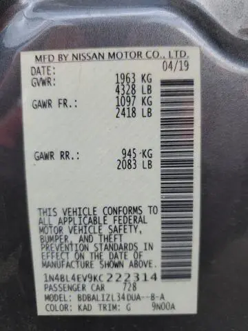 2019 NISSAN ALTIMA SL  