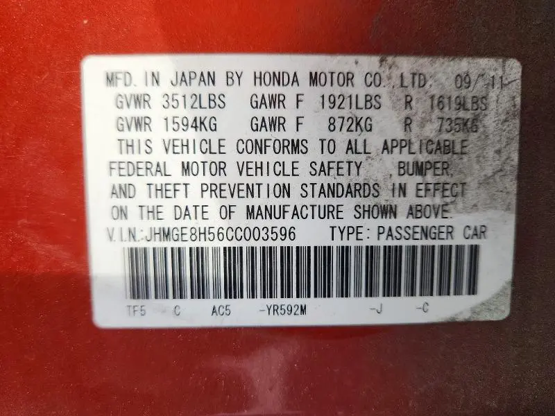 2012 HONDA FIT SPORT  