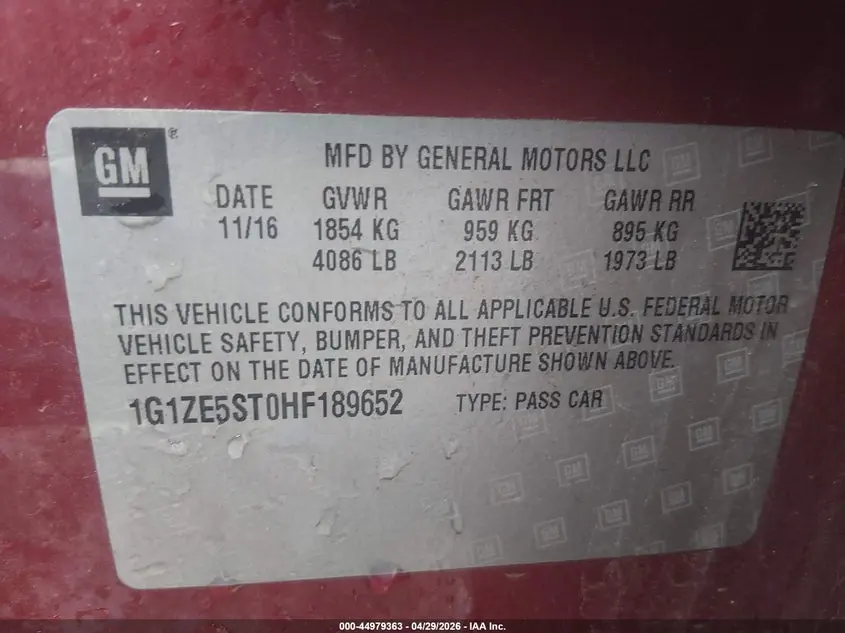 2017 CHEVROLET MALIBU 1LT