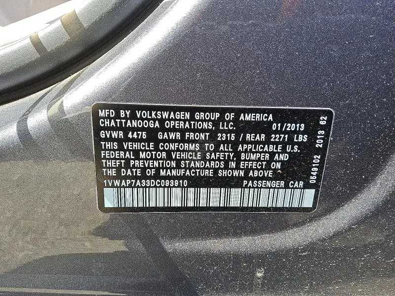 2013 VOLKSWAGEN PASSAT S  
