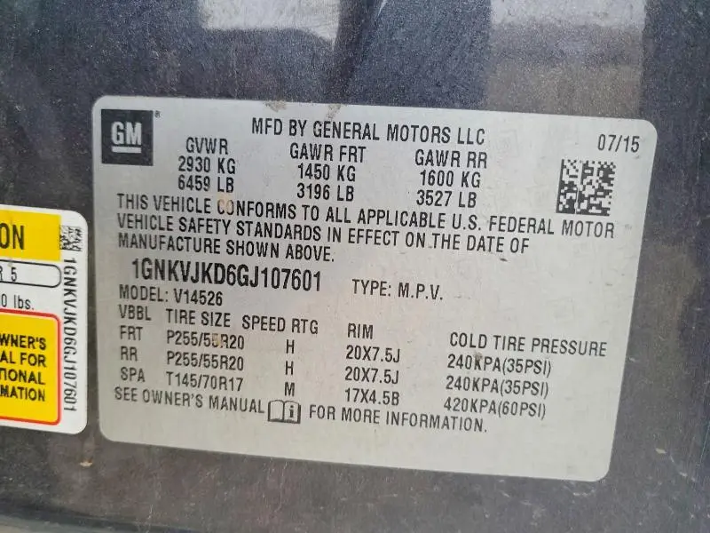 2016 CHEVROLET TRAVERSE LTZ  