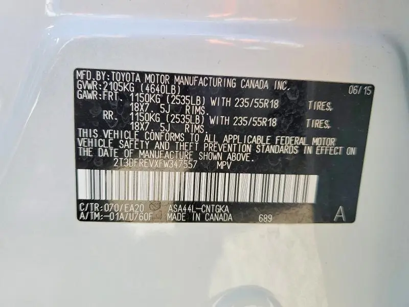 2015 TOYOTA RAV4 LIMITED  