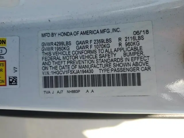 2018 HONDA ACCORD EXL