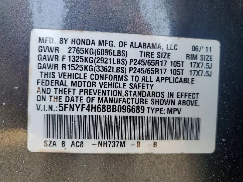2011 HONDA PILOT EXL  
