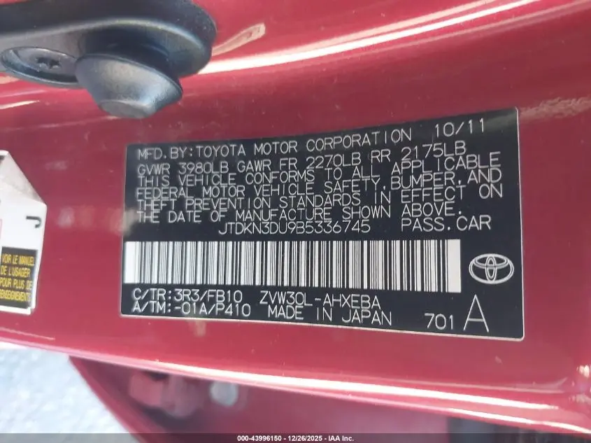 2011 TOYOTA PRIUS THREE