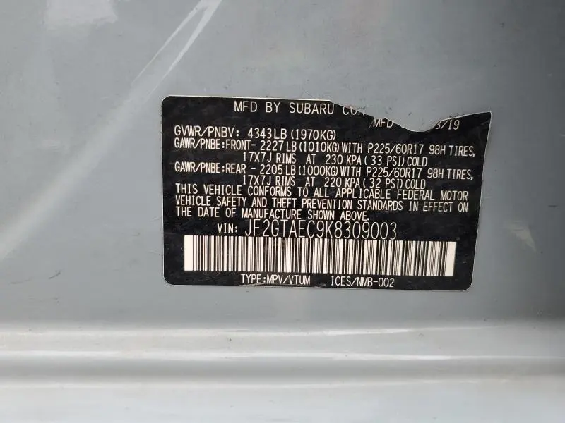 2019 SUBARU CROSSTREK PREMIUM  