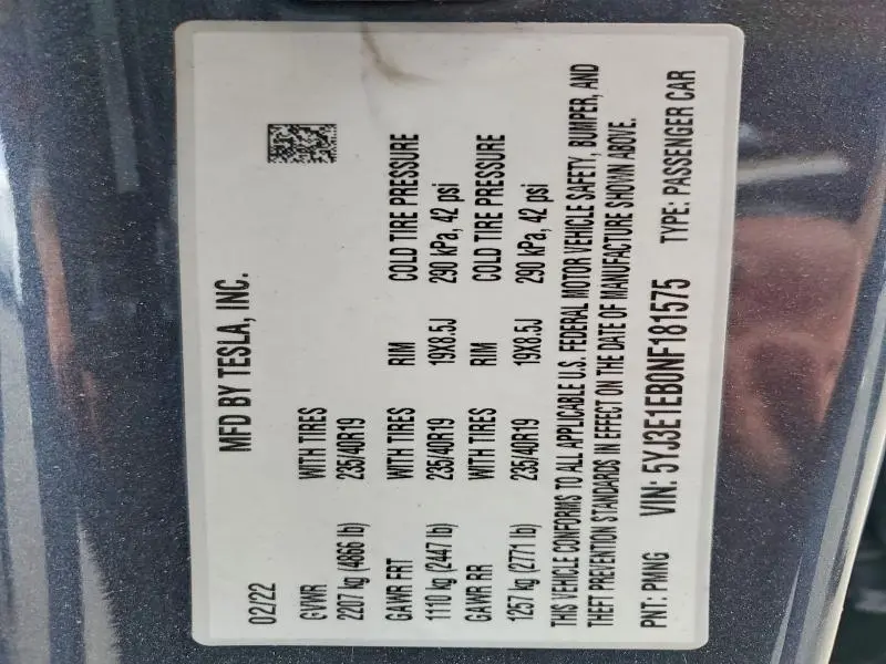 2022 TESLA MODEL 3   