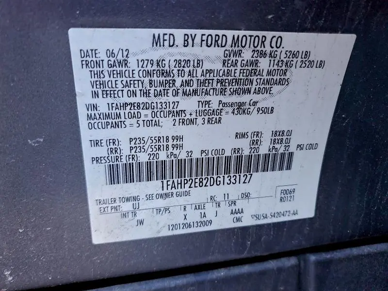 2013 FORD TAURUS SEL  